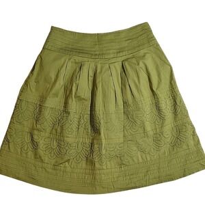 Alexandra Bartlett Embroidered Olive Green Women's A-line Skirt Size 4